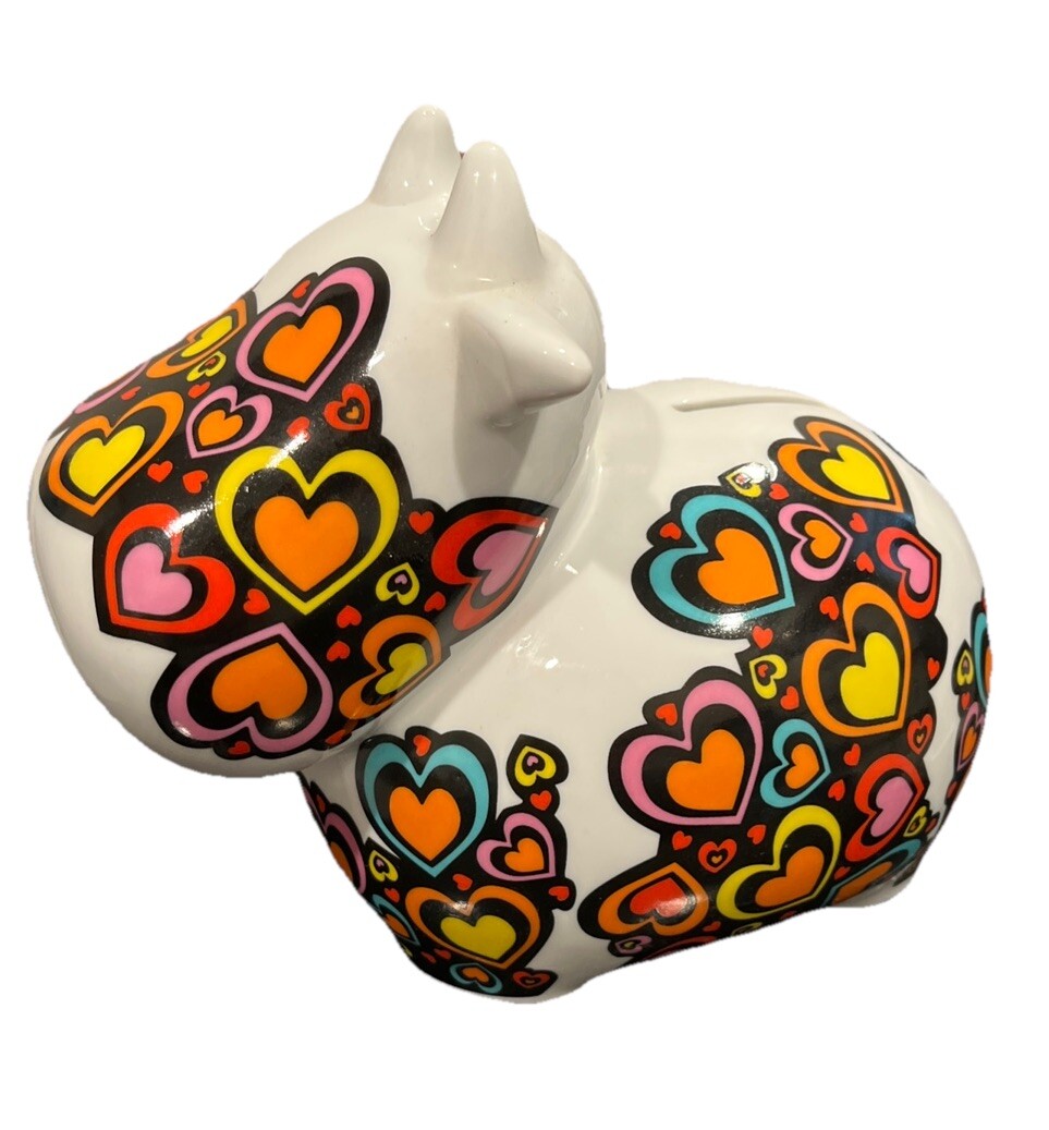 Urban Outfitters Cow Covered In Multi Coloured Hearts Piggy Bank Valentine Love