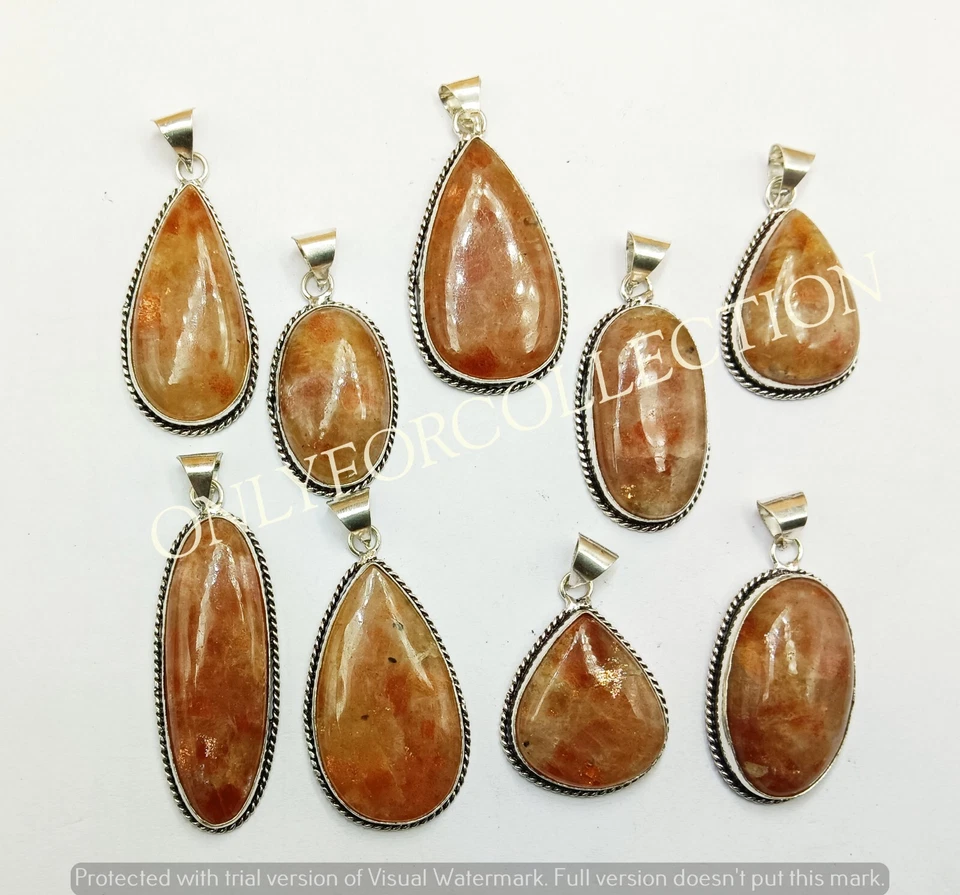 Joyería colgante hecha a mano con piedras preciosas de piedra solar Good Aura enchapada en plata de ley 925 Foto 3 de 4