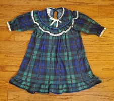 Vintage Cassie Toddler Girls 2T blue green Plaid Holiday Nightgown Lace Trim