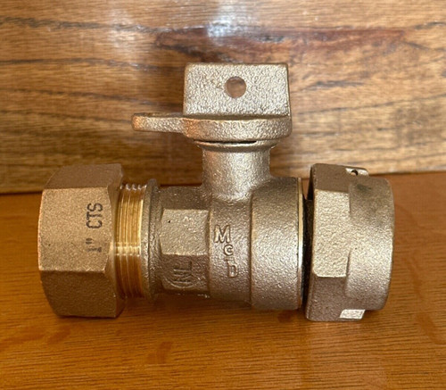 A.Y. McDonald 1" CTS Compression Brass Ball Valve Curb Stop 300W MSD Copper