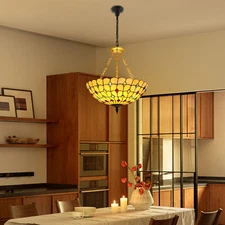 Tiffany Style Peacock Tail Pendant Lamp - Stained Glass Ceiling Light