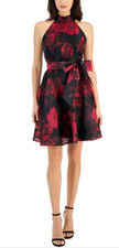 Taylor Women Floral Print Fit  Flare Dress Black/Hot Pink Size 16