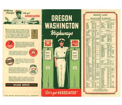 Vintage 1939 Oregon & Washington Road Map   Tide Water (Flying  A  & Veedol)