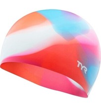 TYR Graphic Tie Dye Pink/Blue/White Silicone Swim Swimming Cap Youth Fit 10
