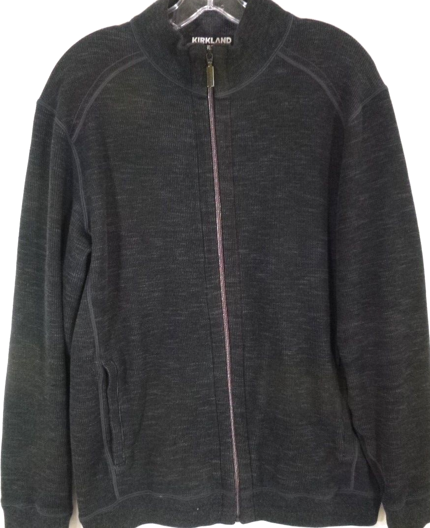 Kirkland-Mens Full-Zip Knit Sweater Jacket-Large-Dark Gray-Casual Long Sleeve