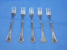 Cambridge Tracy Stainless Cocktail Forks Appetizer Lot of 5 Flatware Ribbed