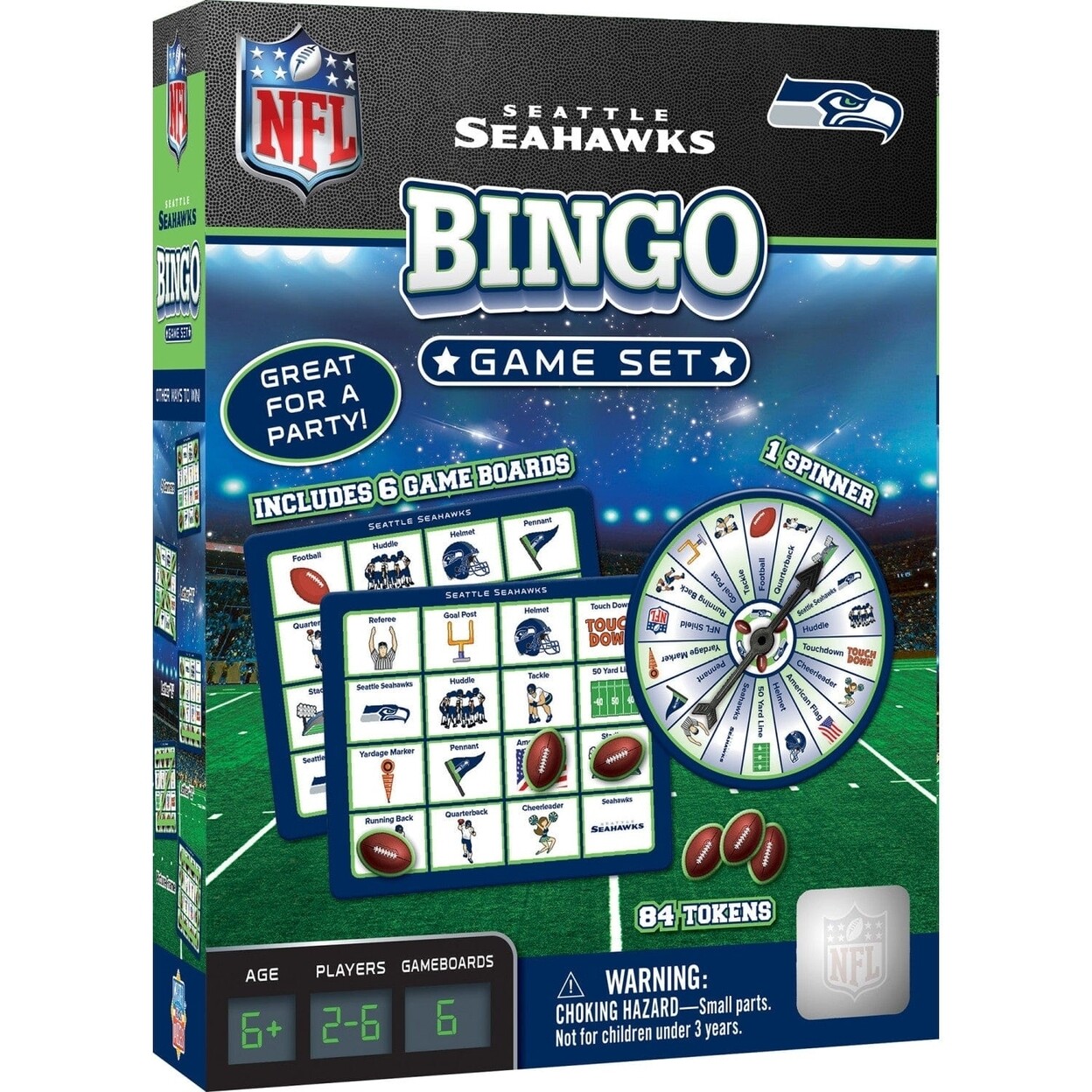 Seattle Seahawks Bingo Game Nfl Family Fun With Spinner 6 Boards 84 Tokens