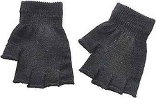 Boys and Girls Fingerless Gloves Winter Solid Knitted Texting Mitten 6" Black