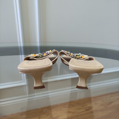 Fendi Square Toe Colorful Flower Heeled Slide Sandals
