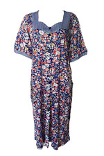 Damen Schürzenkleid Hauskleid Kurzarm Geblümt Rot Blau Navy Gr. M L XL 2XL 3XL