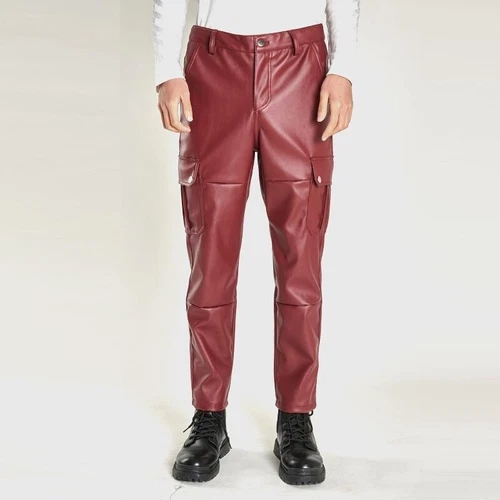 Men Faux Leather Trousers with Pockets Motorcycle Biker Pants Slim Punk Rock - Bild 17 von 24