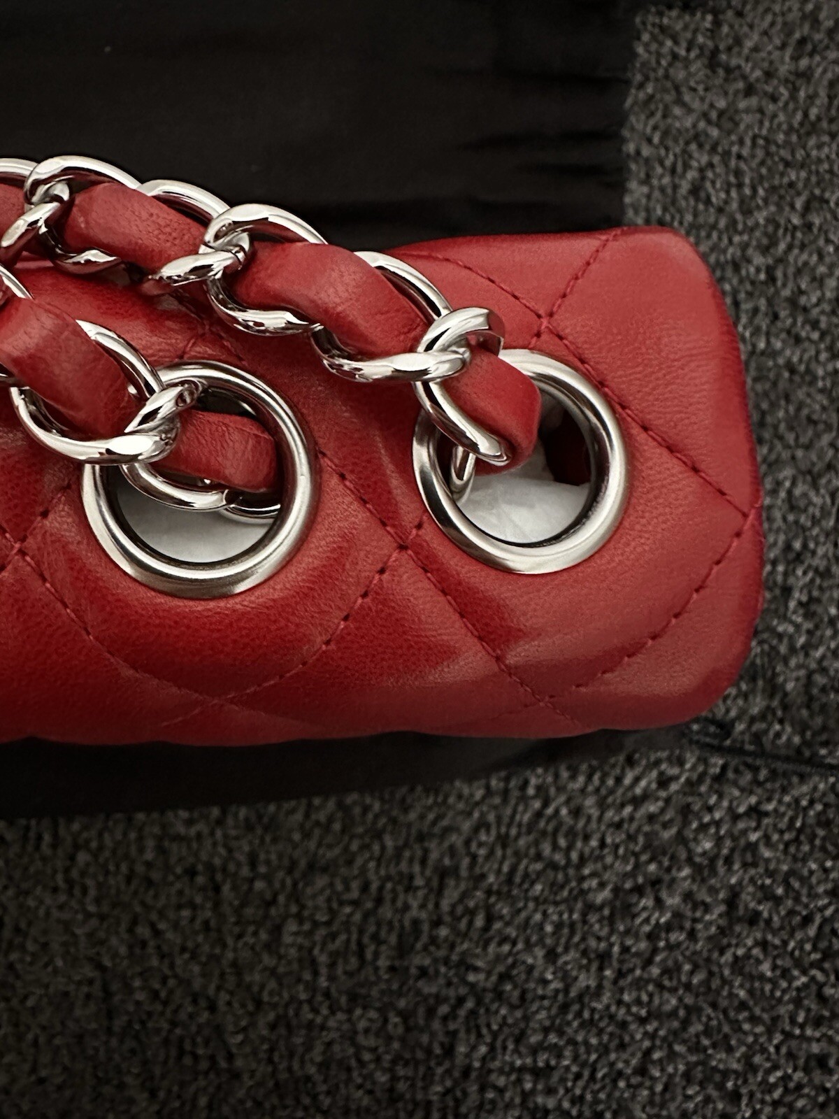 Authentic CHANEL Red Lambskin Leather Classic East West Flap Bag image 8