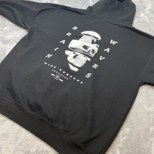 Chomp Skull Brain Waves Hoodie Mens L Black Fleece Mind Surfers Paradise Grom