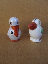 ancienne salière poivrière en forme d'oiseaux canard en porcelaine Art Déco