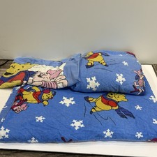 Vintage Winnie the Pooh Winter Flannel Sheet Set Twin Size 90s 3 Pc Blustery Day