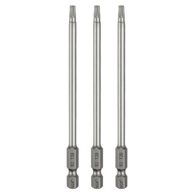 3pcs T20 Torx Head Screwdriver Bit 1/4'' Hex Shank 4.3'' Long Magnetic No Hole Tip