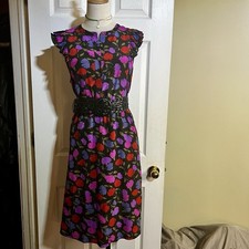 J Crew Wms Floral Silk Flutter Sleeve Pleated Retro Whimsical Midi Dress 10