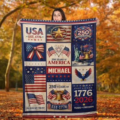 Custom Name USA Patriotic Eagle 250th Anniversary Blanket 1776-2026
