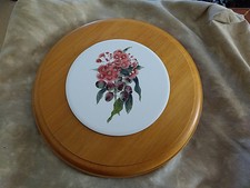 Pomona Style Wooden Teapot Stand With Ceramic Tile Olives/Floral Design 