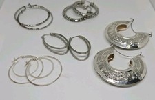 Lot of 5 pairs Earrings silvertone large And Jumbo hoops