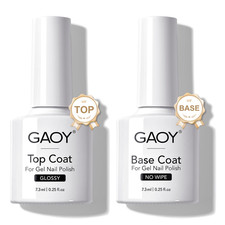 Gel Top Coat and Base Coat Set, 2 Pcs 7.3Ml Glassy Top Coat and No Wipe Foundati