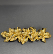 Vintage Beautiful Bright Gold Barrette 5 Leaves 4 1/2" Long Made in France
