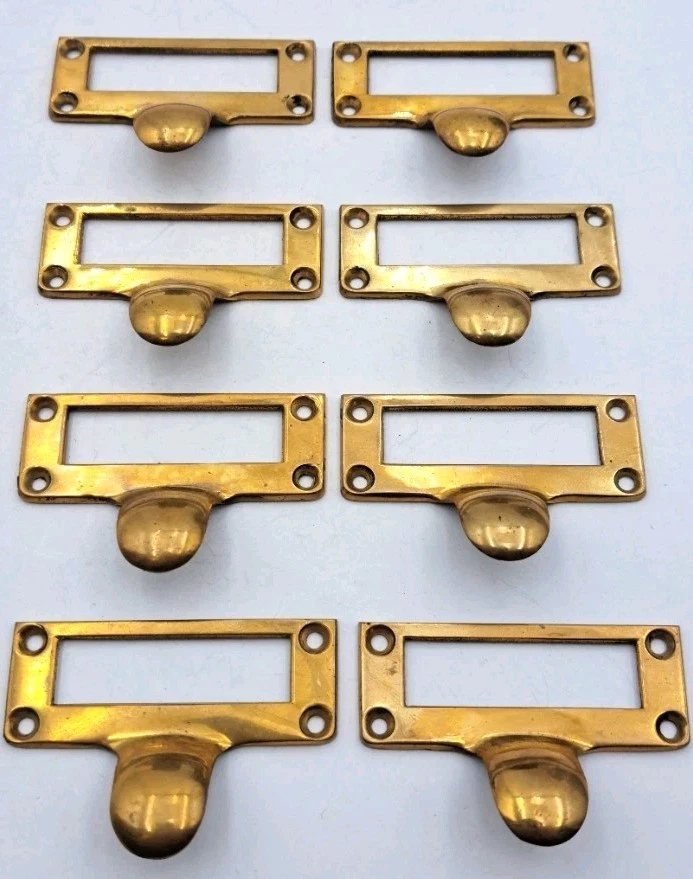 Антикварный/винтажный держатель для этикеток карт тянет старый латунный картотечный шкаф оборудование лот из 8 - Изображение 2 из 4