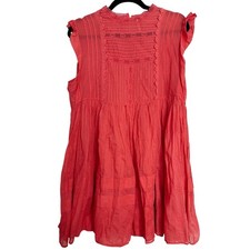Free People, Size Small, Coral Pink Babydoll Dress, Cotton, Lace, Pockets