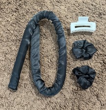 New Black Satin Heatless Hair Curler Set with Two Scrunchies And One Clip