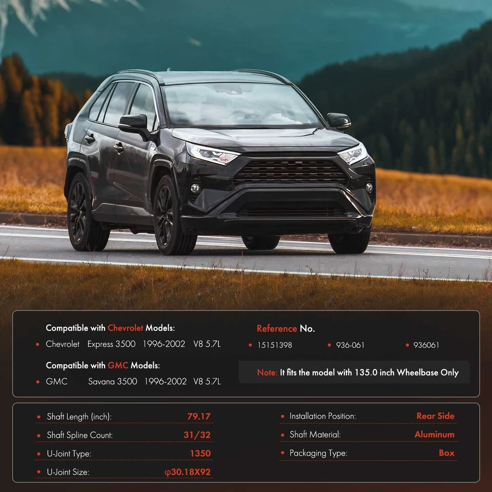 Conjunto de eje de transmisión trasero de aluminio para Chevy Express 3500 GMC 5,7 L 135" WB Foto 2 de 4