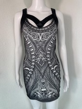 Women’s S Affliction Goth Skull Bodycon Dress Metal Punk Faux Leather Clubwear