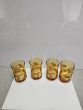 4 Amber Libbey Lotus Flower Juice Glasses