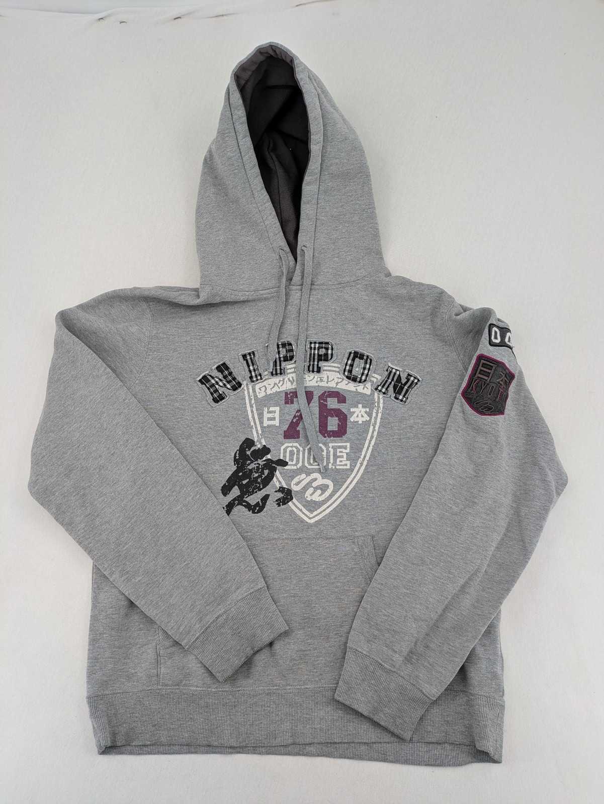 One Green Elephant Herren Hoodie L Nippon Japan Grafik Pullover Grau Sweatshirt