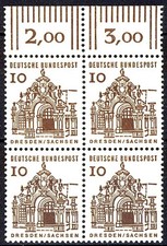 454 Bauwerke klein 10 Pf OR-Viererbl. ** postfrisch