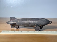 Vintage Cast Iron Zeppelin Toy Bank w/ Wheels 1930s Graf Zeppelin Airship