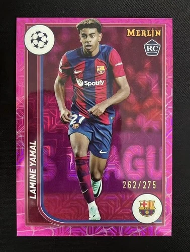 2023-24 Topps Merlin Chrome UEFA Lamine Yamal #27 Pink Mojo RC Rookie /275