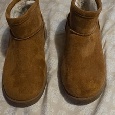 White Mountain Brown Faux Fur Bootie Slippers Textile Upper Women's US 5.5