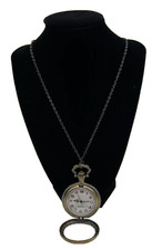 Pocket Watch Pendant Necklace Quartz 14 Chain Vintage Style Untested