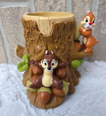 Rare Seto craft Disney Chip & Dale pencil pen caddy holder resin figure 