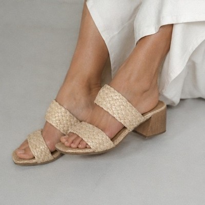 DV Dolce Vita Stacey Braided Block Heel Sandals Women's 8.5 Tan Raffia Woven