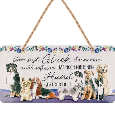 Lanolu Tin Sign Dog Happiness Dogs Petting Retro Metal Sign 16x32cm