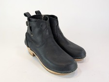 No. 6 Leather Clog Boots Euro 41 US 10 Booties Buckle Black Wood Heel Side Zip