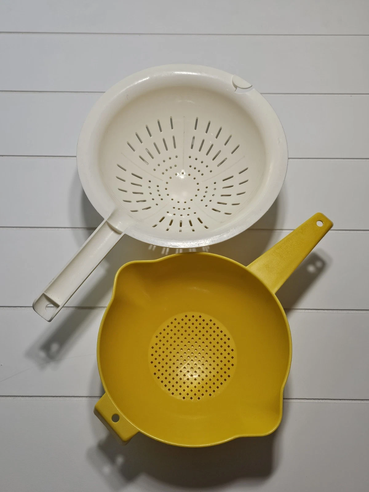 Two Vintage Tupperware 10" Strainer Colanders with Handles