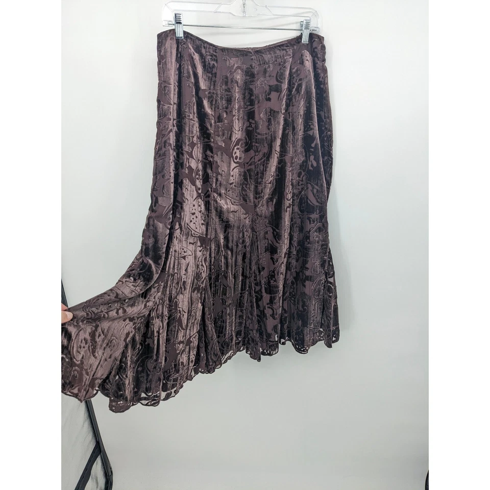 Falda Coldwater Creek Pequeña Marrón Burnout Terciopelo Floral Maxi Capricho Y2K Años 90 Foto 4 de 4