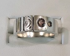 925 Sterling Silver Ring W/14k Gold and Two Brown Diamond Accents Ring Size 6.25