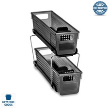 2-Tier Plastic Under Sink Organizer with Pull-Out Baskets  Adjustable Dividers