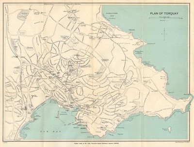 TORQUAY Vintage Touristenstadt Stadt Resort Plan. Devon. WARD LOCK 1924 alte Karte