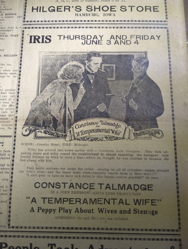 JUNE 1920 NEWSPAPER PAGE #2775- CONSTANCE TALMADGE IN "A TEMPERAMENTAL WIFE"