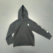 Carhartt Hoodie Boys 7 Black Cotton Blend Pullover Logo Casual Sweatshirt Kids
