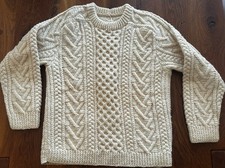 VTG HANDMADE KNIT WOOL IRISH ARAN STYLE WOOL Fisherman  s SWEATER SM M